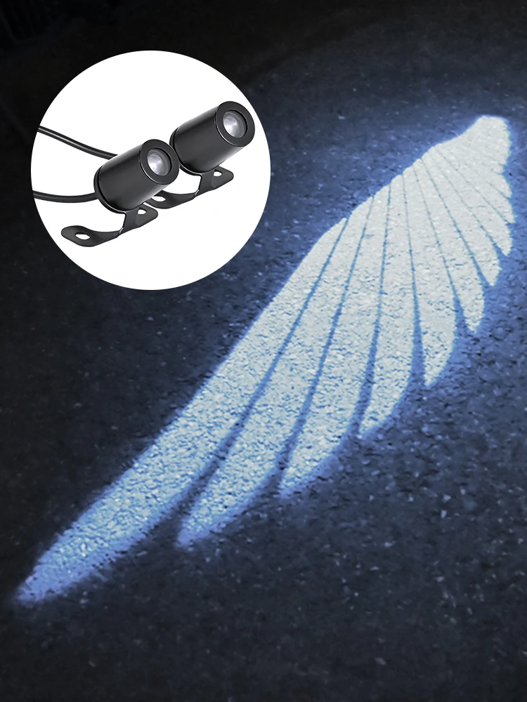 2 pezzi luci di proiezione ali d'angelo luce di benvenuto per moto impermeabile tappeto a LED sottogola lampada decorativa modificata per moto