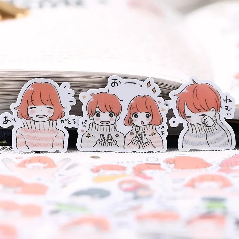 38pcs/pack Handbook Self-made Stickers Package Cute Creative Literature And Art Small Fresh Sticker Lovely Couple 2 Stickers