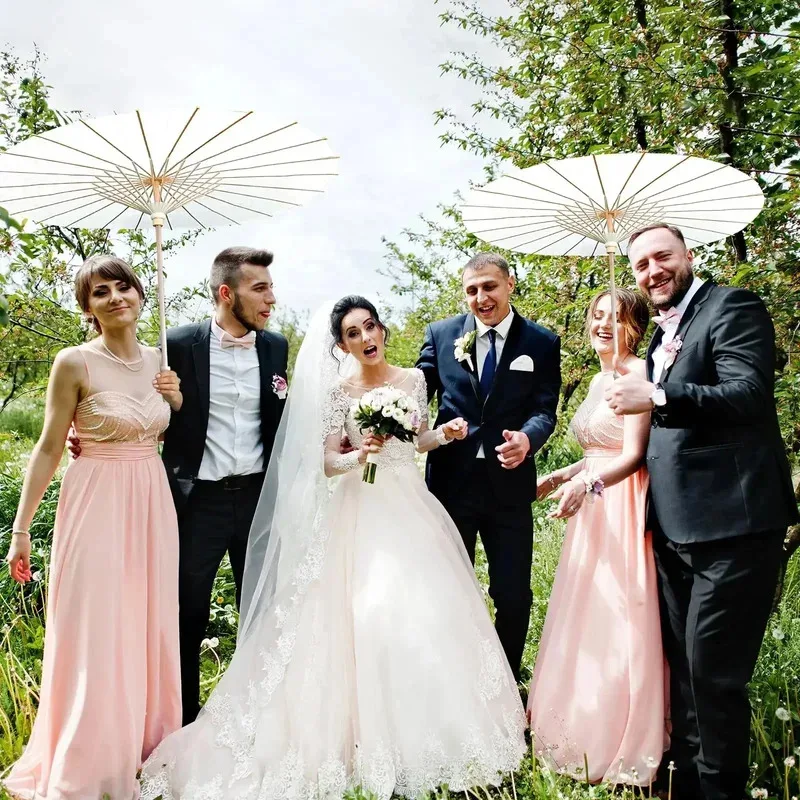 

60/80cm Wedding Paper Umbrellas Chinese Wooden Handle White DIY Rustic Photography Props for Baby Shower Party