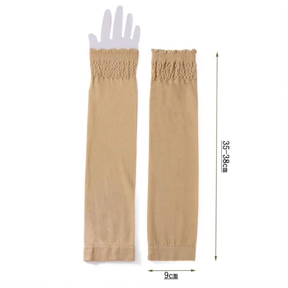 Tessuto elastico maniche di protezione solare sottili tinta unita braccialetti in tessuto elasticizzato anti-uv protezione solare maniche di ghiaccio in pizzo da donna