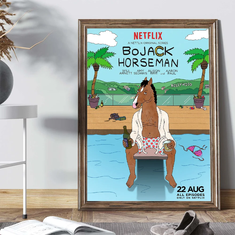 Funny BoJack  H-Horsemans   Poster Self-adhesive Art Poster Retro Kraft Paper Sticker Room Bar Cafe Vintage Decorative Painting