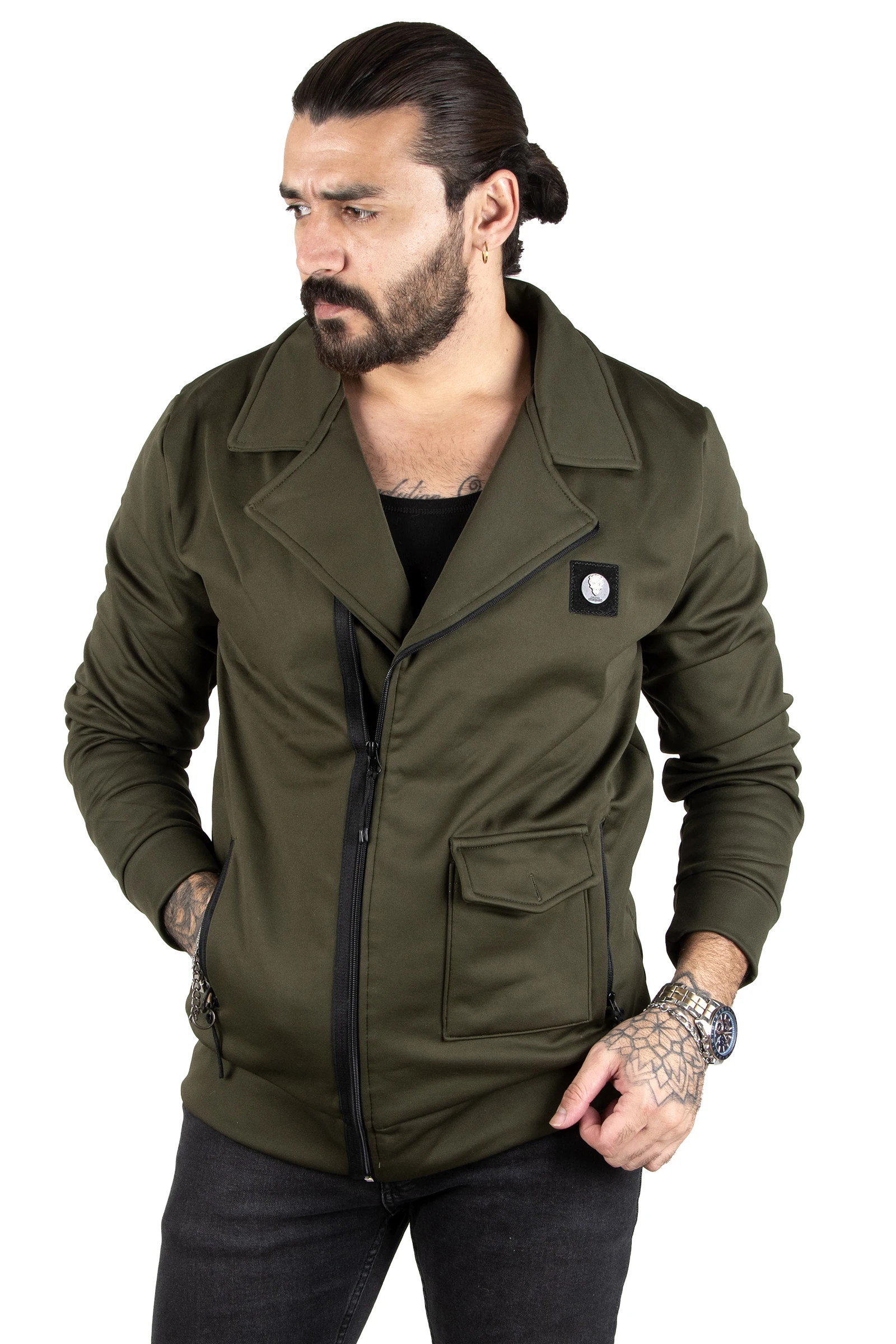 DeepSEA Double Breasted Collar Zipper Front Armalı Pockets Men \'S Coat 2300536