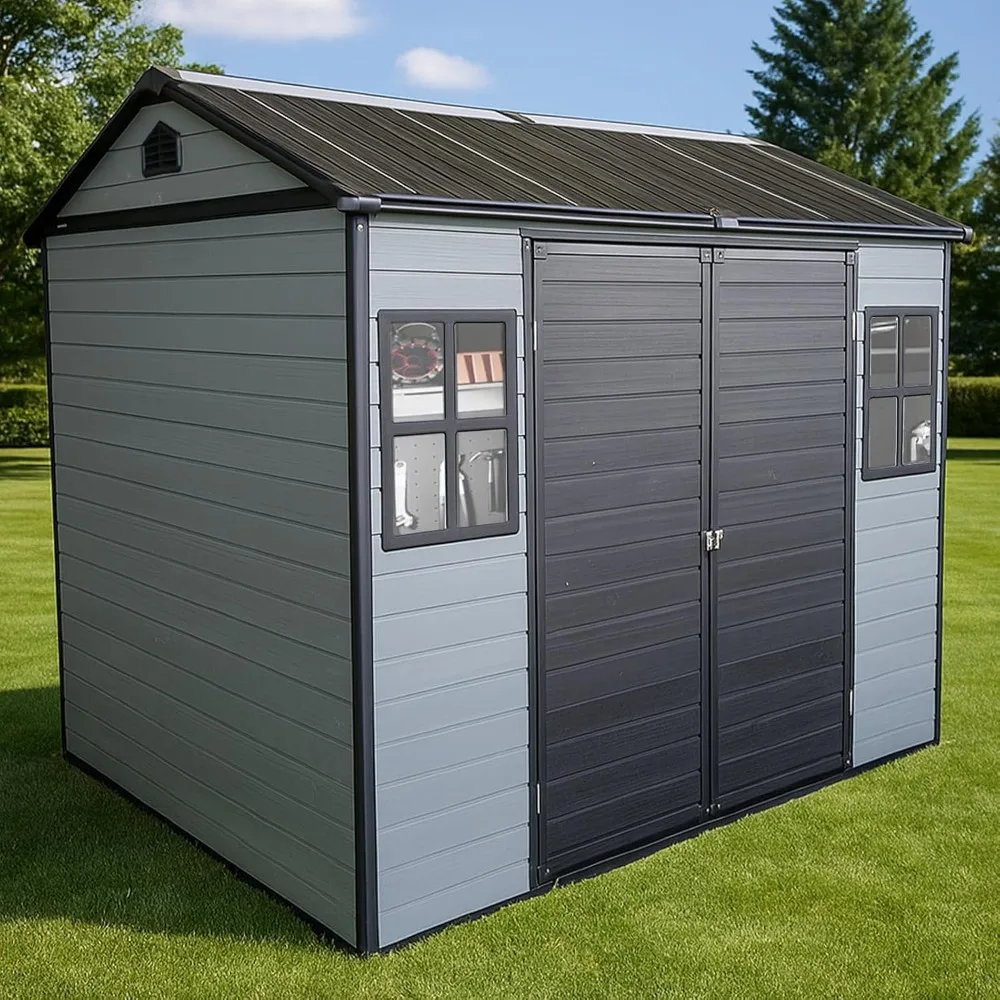 Prefabricated Houses8x6 FT Resin Storage Sheds Outdoor With Floor Included, Plastic Sheds & Outdoor Storage Clearance