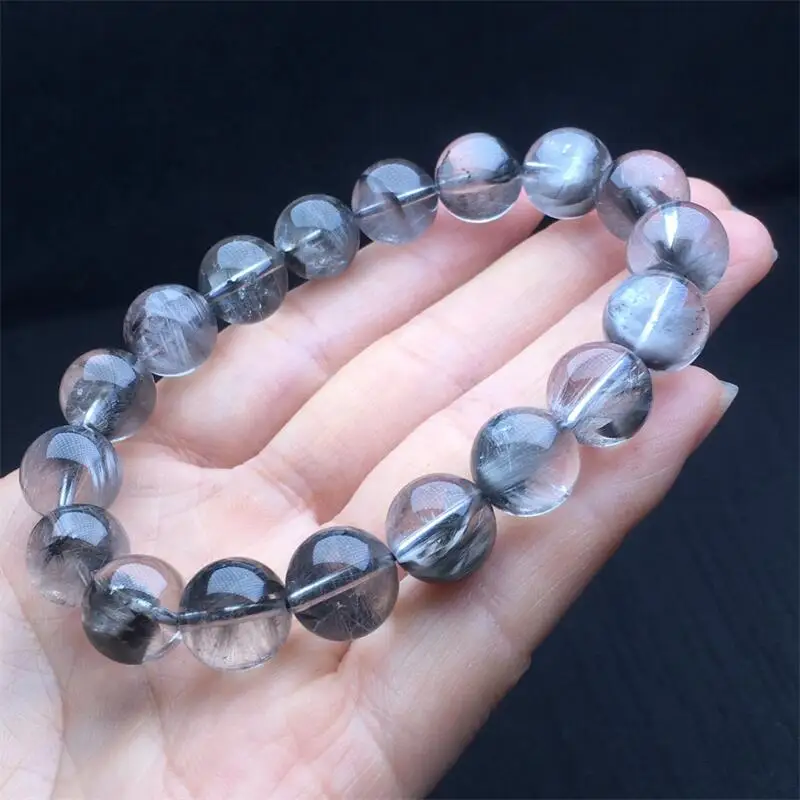 10MM Natural Silver Rutilated Quartz Bracelet Fashion Crystal Quartz Gemstone Jewelry Reiki Healing Gift For Women 1PCS