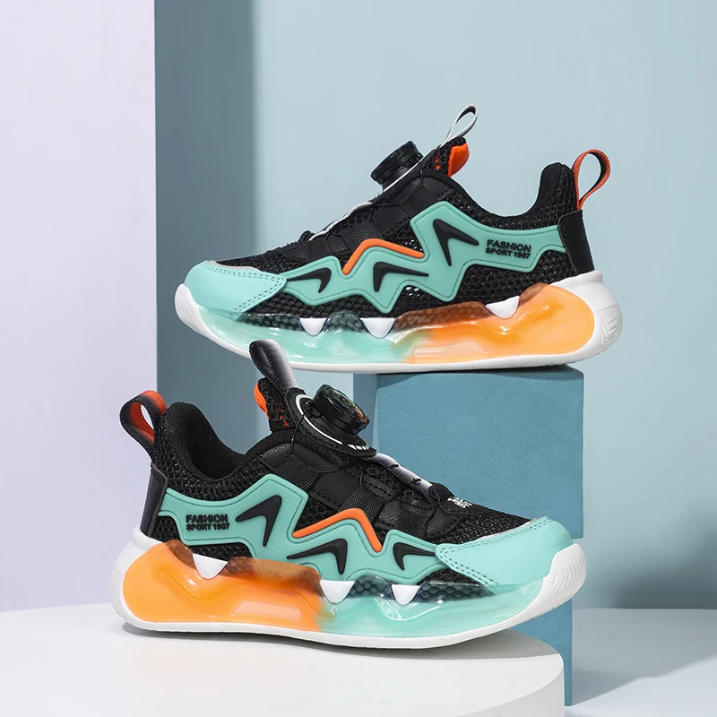 A pair of boys' sports shoes, with breathable and comfortable upper, durable sole, and a non-tied button designJJL-D2023