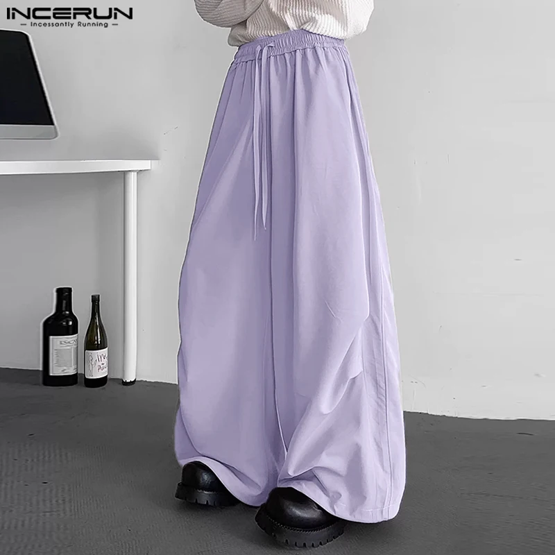 Celana Kargo Pria 2025 Celana Panjang Kasual Jogger Serut Warna Solid Pakaian Jalanan Longgar Pria Celana Panjang Tipis Pria Fashion INCERUN