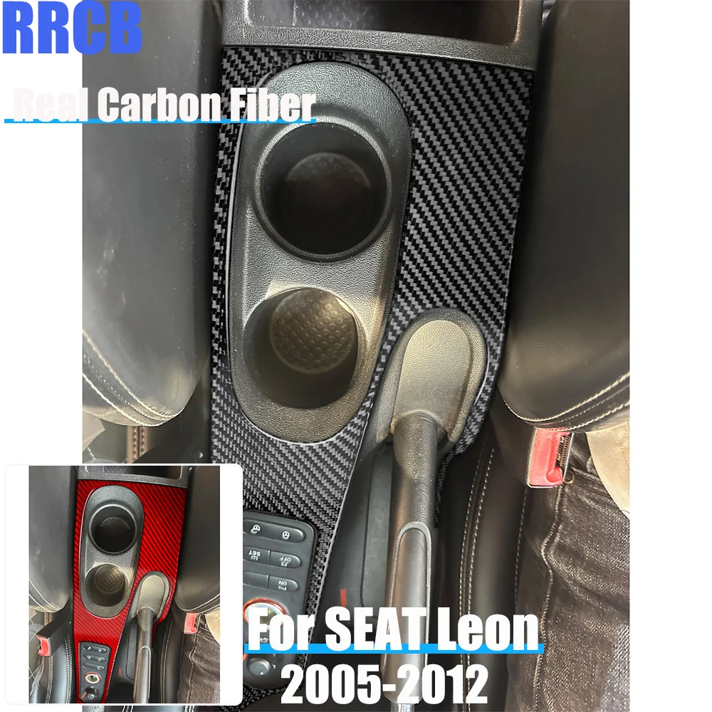 Real Carbon Fiber Car Accessories Cup Holder Panel Soft Cover Sticker For SEAT Leon MK2 2005 2006 2007 2008 2009 2010 2011 12