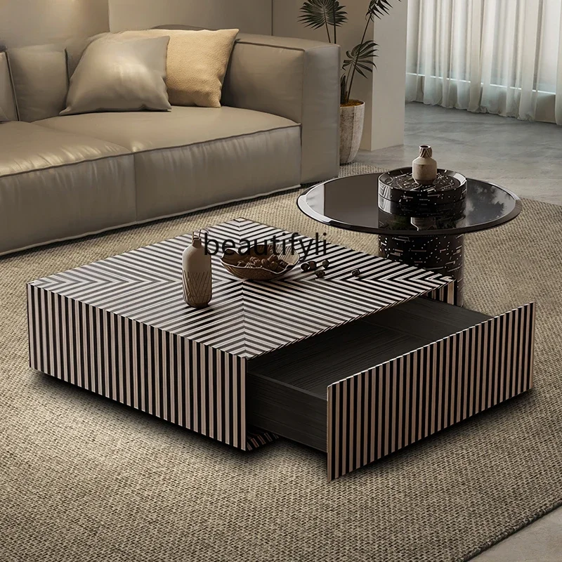 

Creative living room zebra coffee table, combination designer home square coffee table table with storage drawer