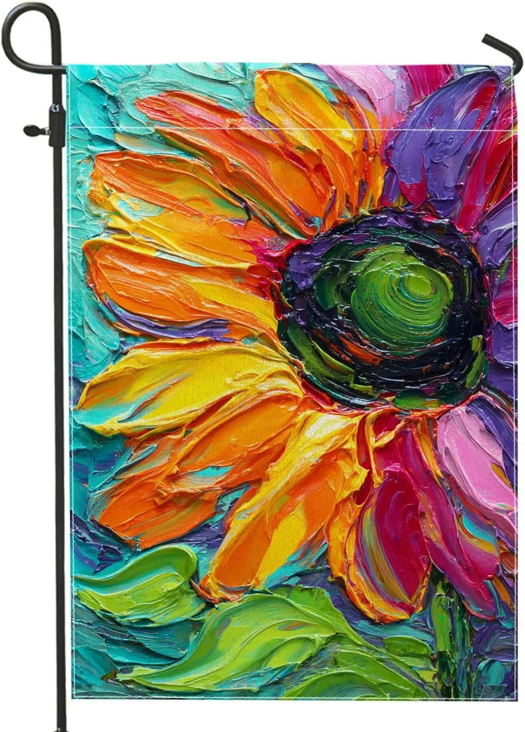 Sunflower Garden Flag, Vibrant Artistic Leaves Violet Flower Summer Yellow Burlap Double Sided Small Garden Yard Flag for Ou AAS