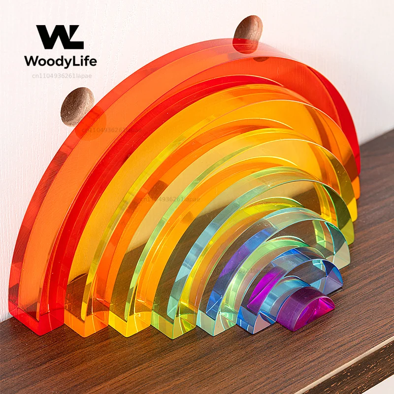 Patchwork Rainbow Acrylic Sculpture Transparent Colored Statue DIY Blocks Decorative Figurines Home Decoration Accessories