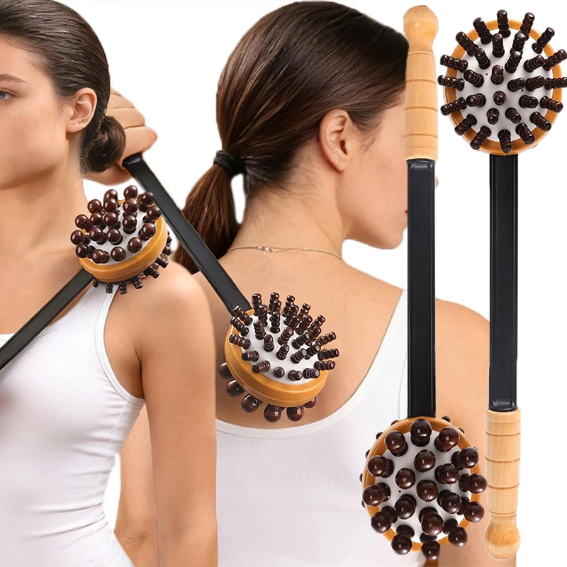 Solid Wood Airbag Massage Hammer Double-sided Handheld Back Neck Waist Hips Legs Massage Hammer for Relaxation and Stress Relief