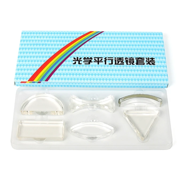 6Pcs Physics Optics Experiment Set Prism Triangular Semicircular Concave Convex Rectangle Light Lens Class Teaching Dropship