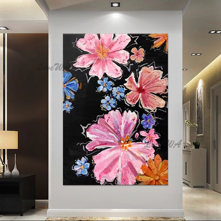 Hand-painted, Flowers Abstract Canvas Oil Painting, Restaurent Wall Decoration, Simple Design Modern Art Pictures, Frameless