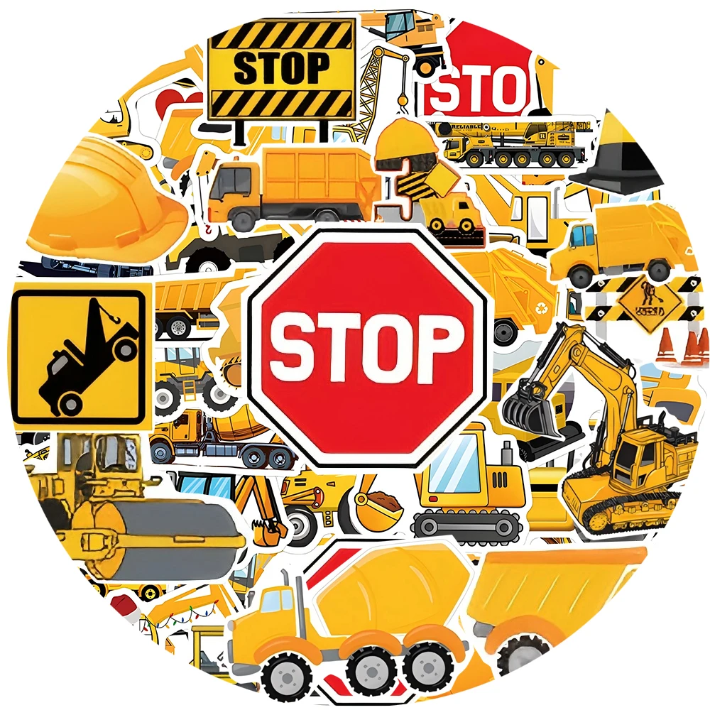 10/30/50PCS Construction Vehicle Graffiti Stickers for Laptop Phone Notebook Waterproof Cute Kids DIY Graffiti Sticker Toys Gift