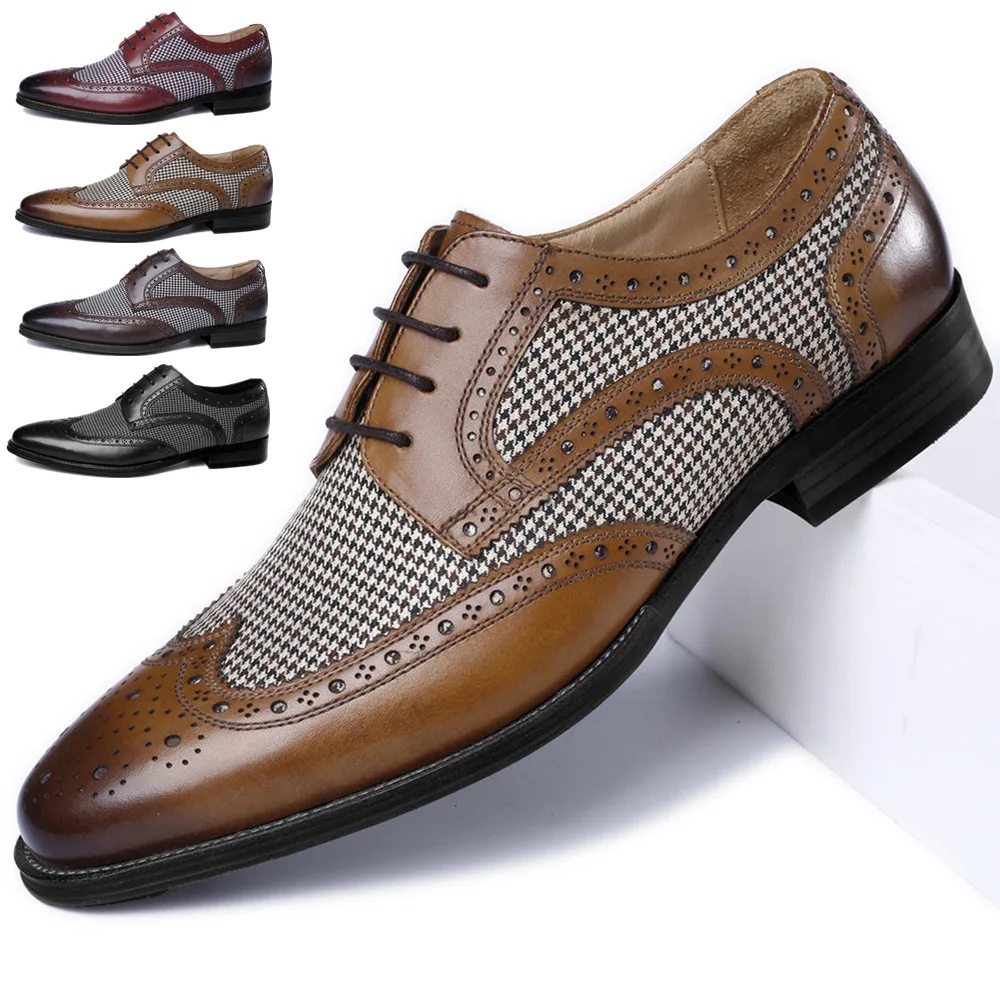 2023 Quality Men Brogue Dress Shoes Classic Business Man Formal Shoes Casual Party Banquet Male Leather Shoes Oxfords Footwear