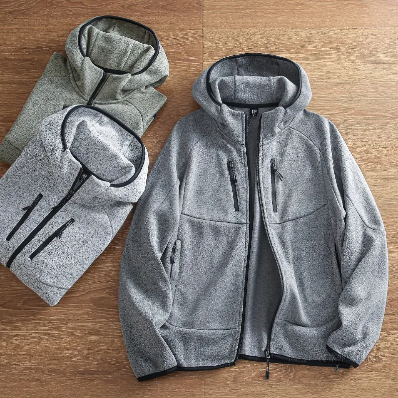 Men's Outdoor Thermal Fleece Jacket - Warm Hooded Zip-Up Coat with Pockets for Fall & Winter Hiking and Camping