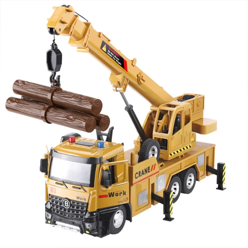 1/24 Crane Diecast Cars Sound and Light Music Car Alloy Model Two Door Open Wholesale Diecast Cars Collection Children's Gift