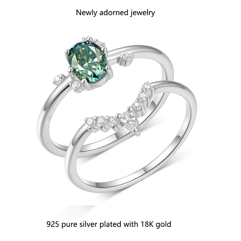 

A set of stackable rings featuring a 1.0 carat moissanite as the main oval-shaped stone and teardrop-shaped accent stones, made