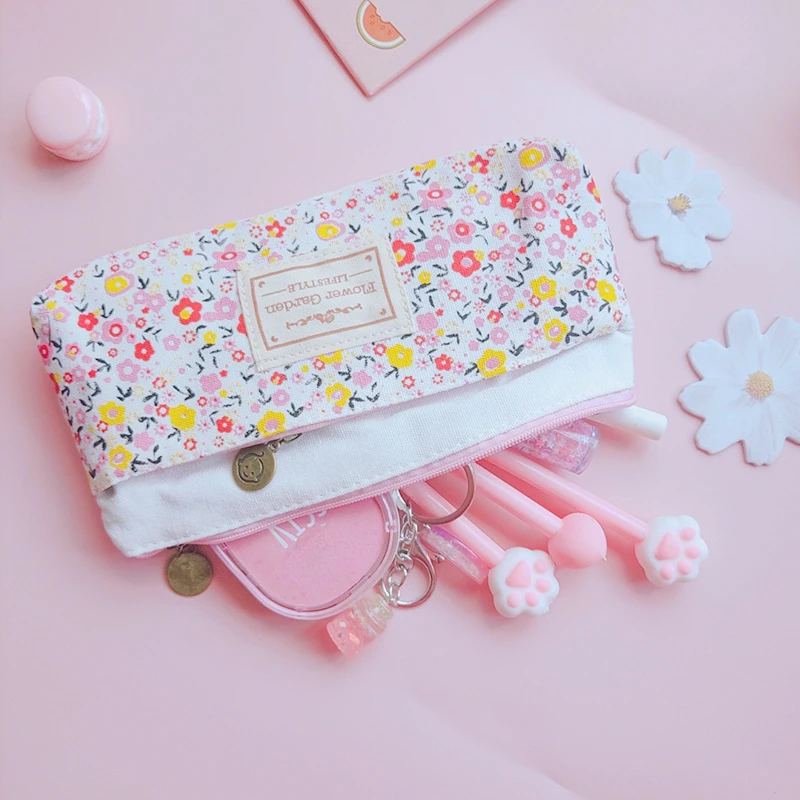 Countryside style Floral Pencil Case Large Capacity Pen Pouch Back To School Stationery Storage bag School Office Supplies