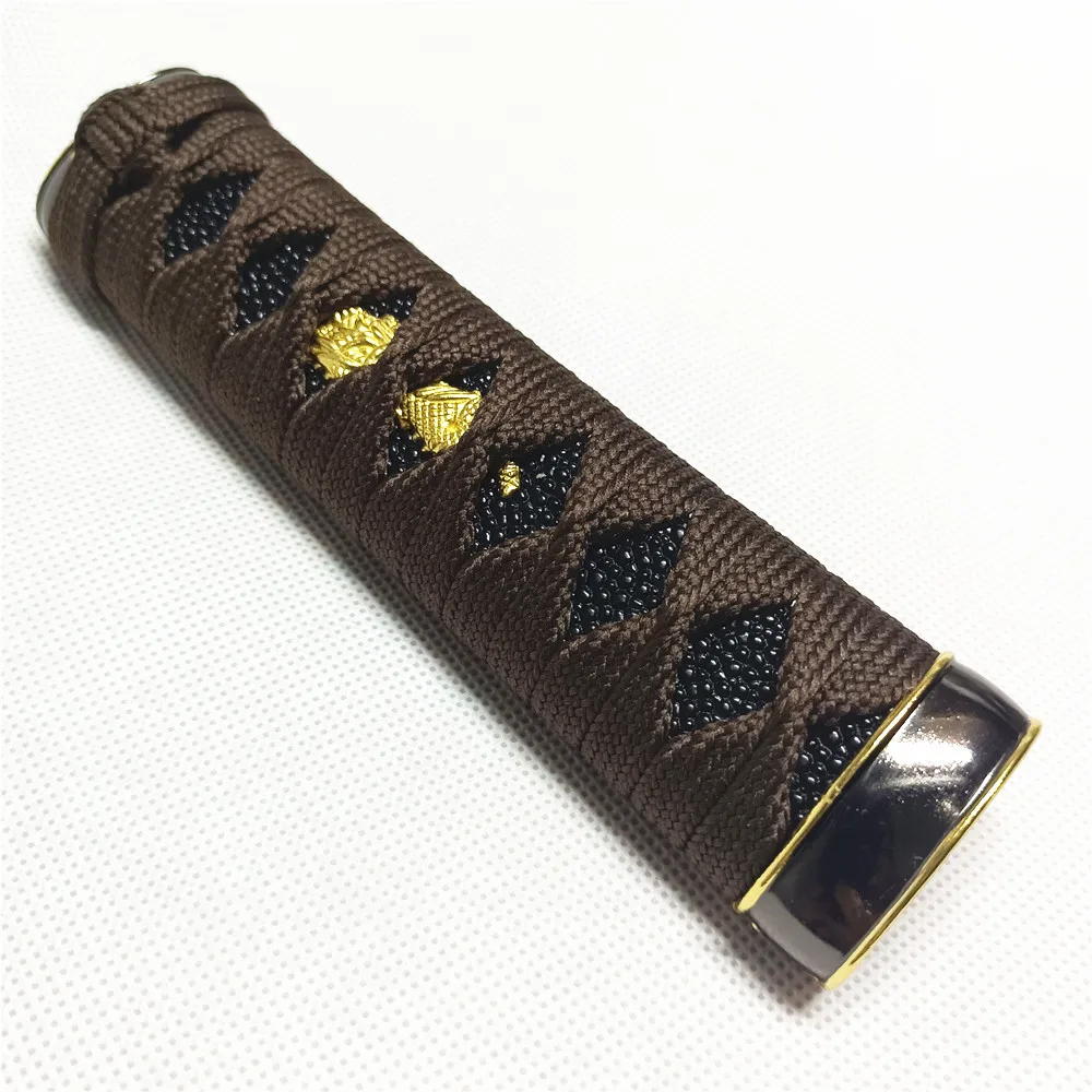 15cm brown silk cord Black Imitated Rayskin Tsuka Wakizashi Handle Fittings For Japanese Sword Katana Fittings