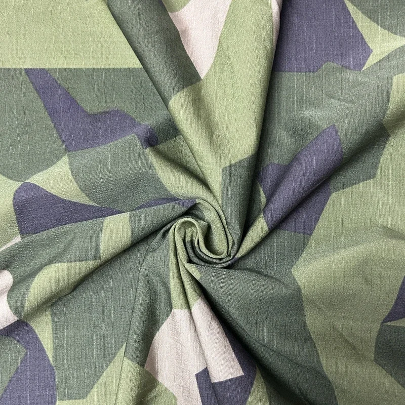 NYCO 5050 Swedish M90 Camouflage Fabric Nylon Cotton Green Geometric Camo Ripstop Cloth Military Garment DIY