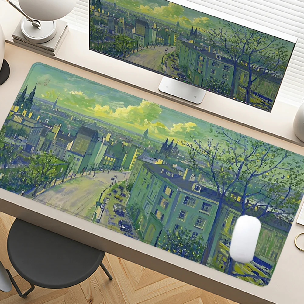 

City Street Mouse Pad Large Desk Accessories Desk Pad Rubber Base with Stitched Edge Mousepad Non-Slip Deskpad for Office