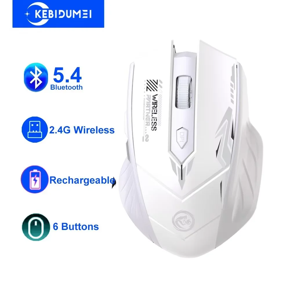 Bluetooth 5.4 Muis Dual-Mode 2.4G Draadloze Muis 6 Knoppen Gaming Muis Kantoor Stille Muizen Oplaadbare Muis voor PC Laptop