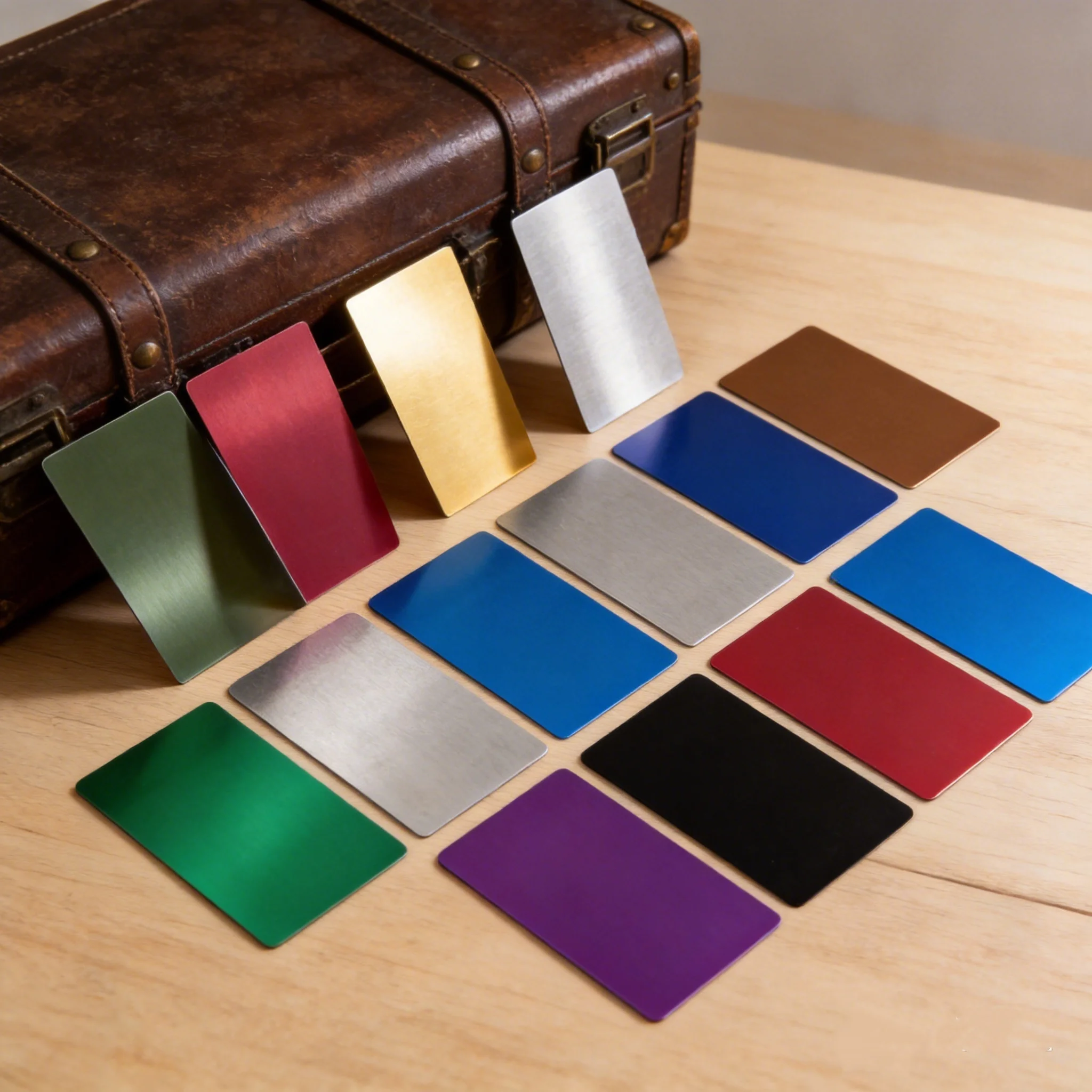 10Pcs Set 85×54×0.8mm 3.3×2.1Inch Colored Anodized Blank Aluminum Business Cards For Custom Logo Engraving & Printing