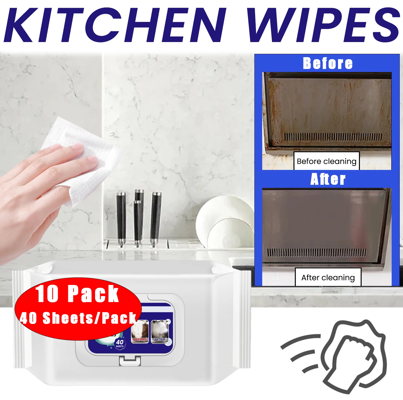 400Sheets Kitchen Cleaning Wipes Household Kitchen Cookware Stoven Oil Stain Removal Cleaner Disposable Kitchen Wet Paper Towels