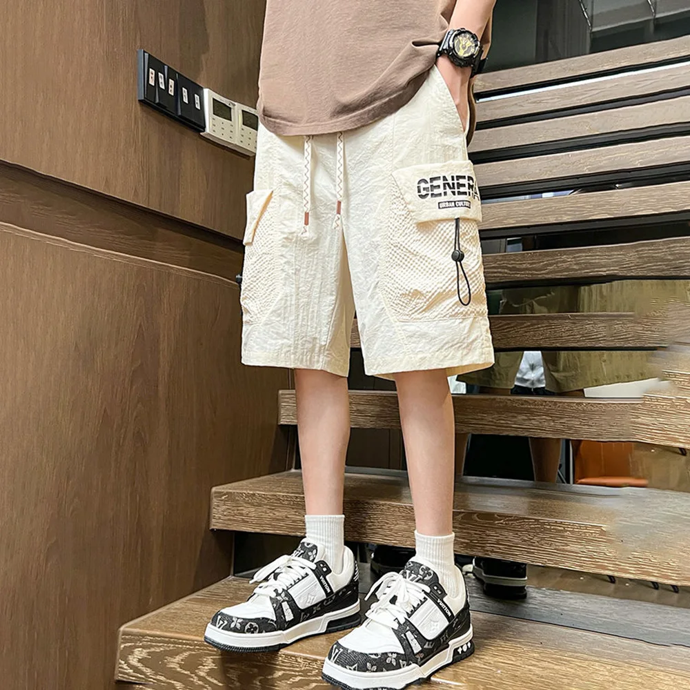 Herren Shorts lässig trend ige 3D-Tasche Cargo-Stil strukturierte Shorts Eis Seide atmungsaktiv schnell trocknen Baggy Sport Shorts Sommer