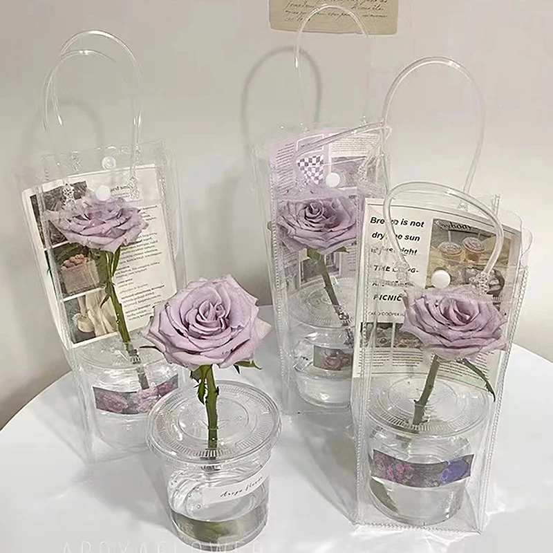 PVC Flower Bag Stall Flower Bag Transparent Tote Bag DIY Simple Cup Flower Single Flower Shop Packaging