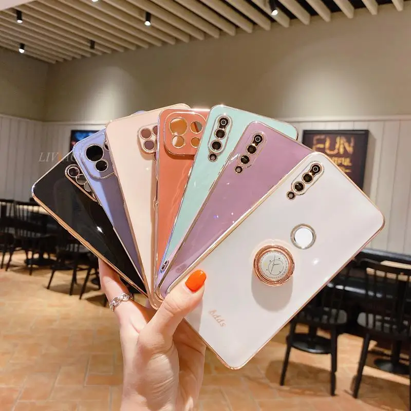 Ring Holder Plating Silicone Phone Stand Case On For Huawei P30 P40 P20 Lite Pro Plus P smart 2019 psmart Z Plus 2018 Cover