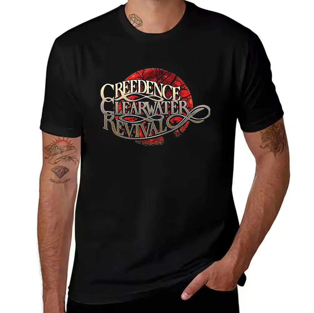 Men's Cotton Creedence Clearwater Revival Graphic T-Shirt, Retro Rock Band Print Casual Tee for Music Fans
