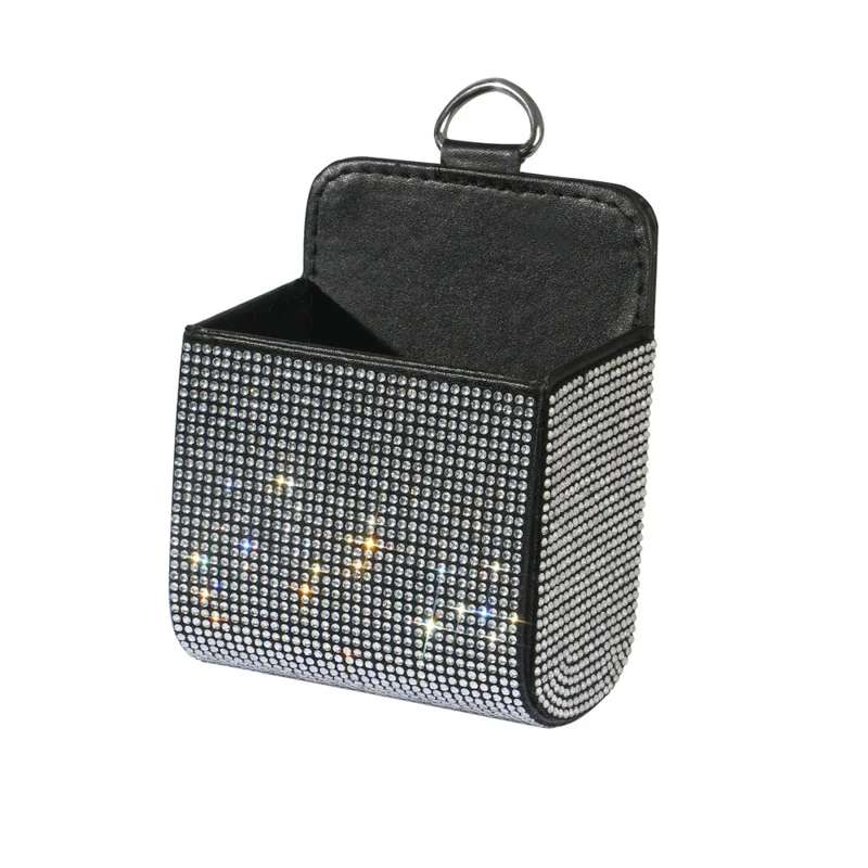 Car Mobile Phone Holder Rhinestones Pouch Organizer Hanging Storage Bag Bling Diamond Crystal Auto Outlet Air Vent Trash Box