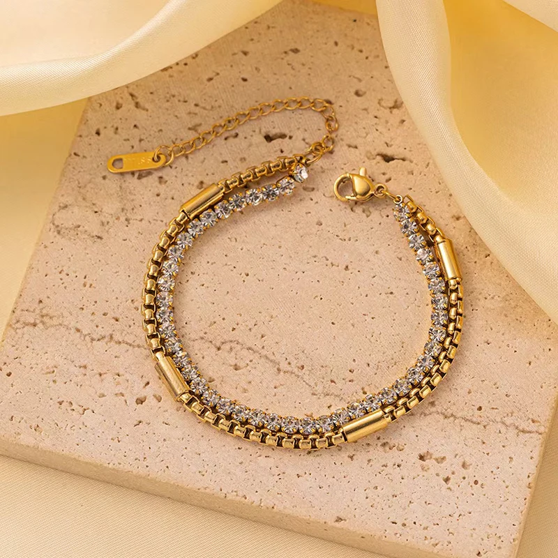 EILIECK 316L Stainless Steel Cubic Zircon Charm Bracelet For Women Trendy Gold Color Wrist Chain Waterproof Jewelry Holiday Gift