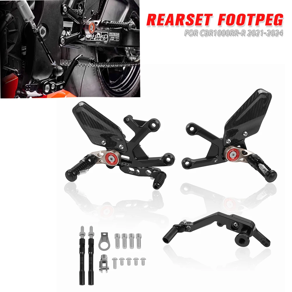 Motorcycle CNC&Carbon Fiber Racing Rearset Footpeg Rear Footrest Pedals For Honda CBR1000RR CBR1000RR-R cbr1000rr 2021-2023 2024