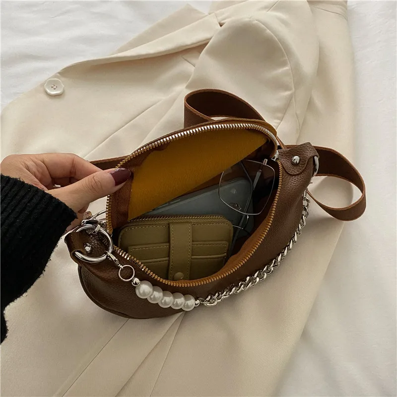 PU Leather Crossbody Bags Women Fashion Designer Zipper Chain Shoulder All-match Simple Handbag Hipster Exquisite Student Bag