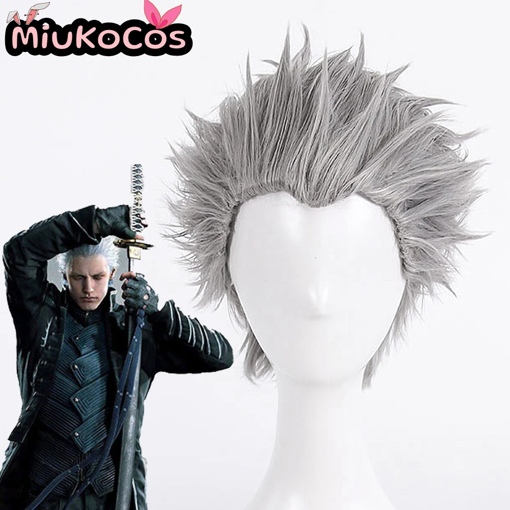 재고 있음 Vergil 코스프레 가발 MiukoCosplay 게임 Devil May Cry 5 코스프레