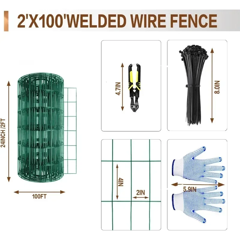 2 ft x 100 ft Green Wire Fence Roll, Mesh Size 2