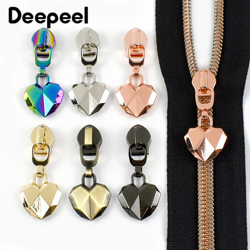 10/20/30Pcs 5# Nylon Zipper Sliders Heart Zips Puller for Bag Jacket Garment Luggage Zip Head Decor Zippers Sewing Accessories