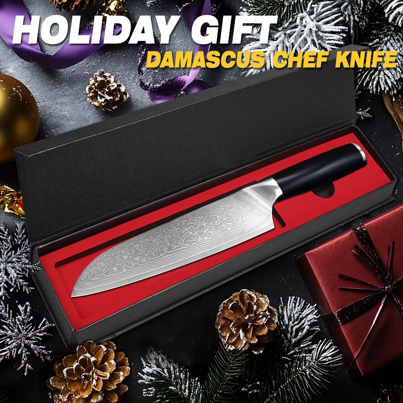 Handgeschmiedetes Damaszener-Stahl-Kochmesser, VG10 Santoku-Küchenmesser, extrem scharfes, professionelles Allzweckmesser mit ergonomischem G10-Griff und Geschenkbox, Weihnachts-, Halloween- oder