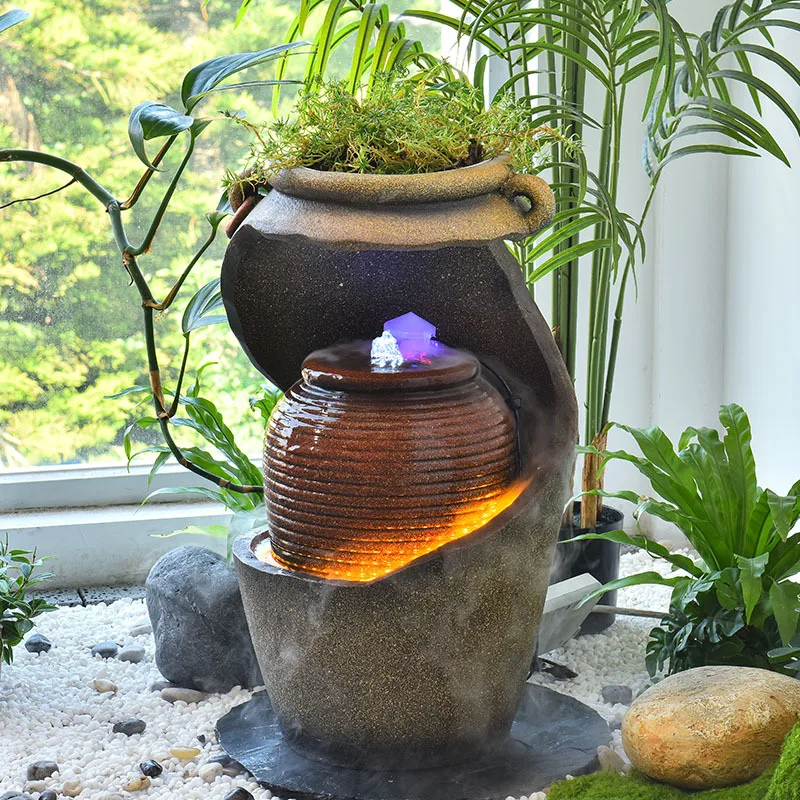 

Solar Resin Outdoor Waterfall Stone Water Fountain With LED Lights for Outdoor Garden Decor Fountain Waterfall