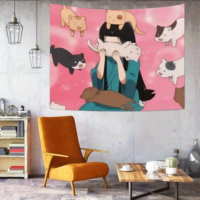Whimsical Cat and Friends Tapestry - Charming Wall Hanging for Home Decor, Perfect Gift for Those Who Love Cute