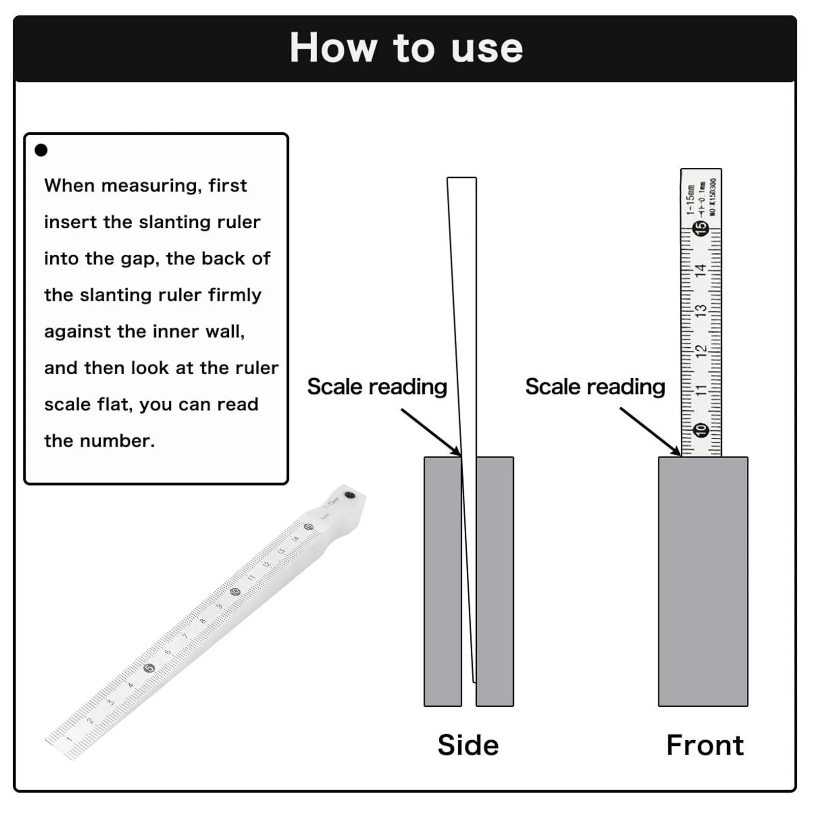 เครื่องมือวัดรูช่องว่าง เทเปอร์เกจ 1-15 มม. สแตนเลสสตีล เครื่องมือวัดรูเชื่อมพร้อมกล่องเก็บของ
