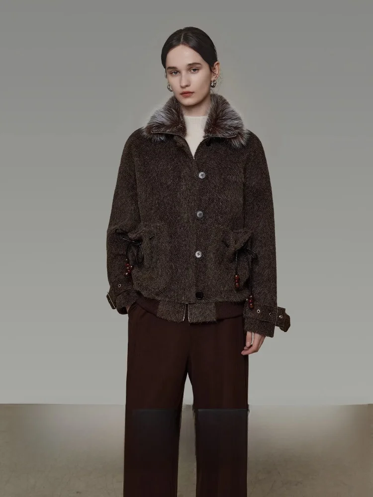 

Unspoken Women's ort Loose Woolen Coat with Fur Collar Winter 2025 New Sle Casual High Waist Long Sve Color