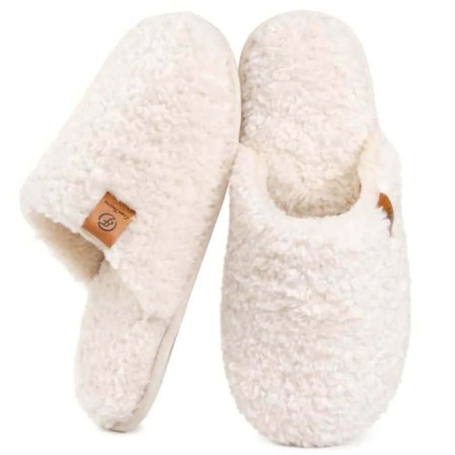 Women's Fuzzy Slip-on Slippers Warm Cozy Soft Lightweight Memory Foam Indoor House Shoes