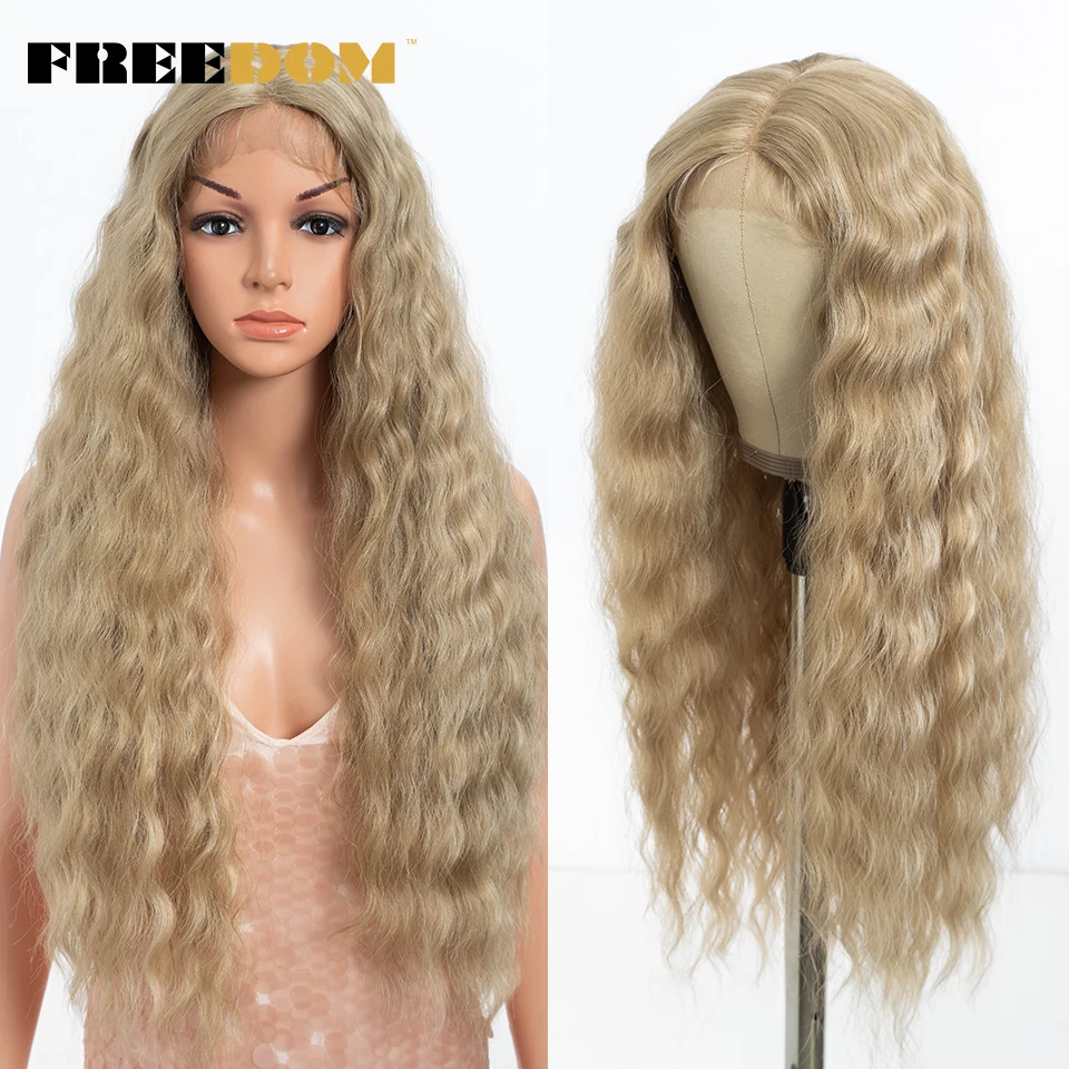 FREEDOM Synthetic Lace Front Wigs For Women Long Deep Wavy Lace Wig 30 Inch Ombre Blonde Piano Colorful Cosplay Wigs