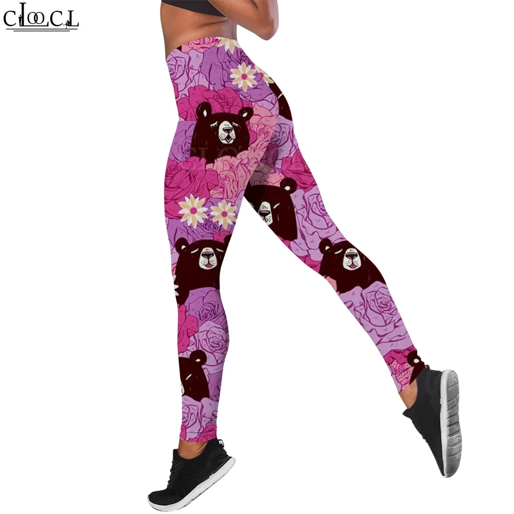 CLOOCL Pants Women Leggings Slim Seamless High Waist Long Tights Flower Bear Print Leggings Soft Yoga Jogging Trousers