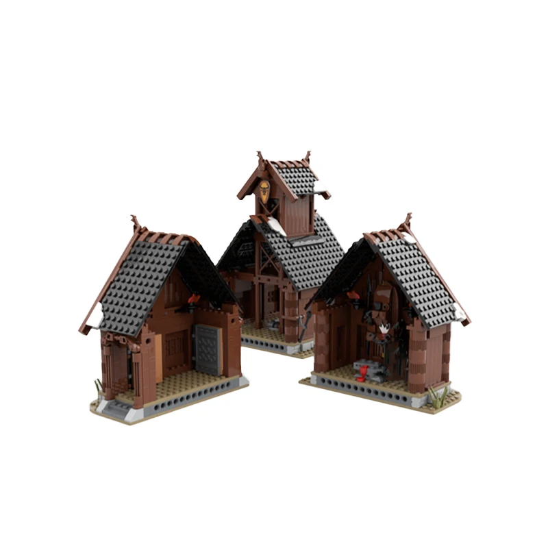 Architecture modulaire de la série médiévale pour enfants, temple nordique, maison de Vikings MOC, modèle d'assemblage de nuits, jouet en brique, cadeaux de bricolage