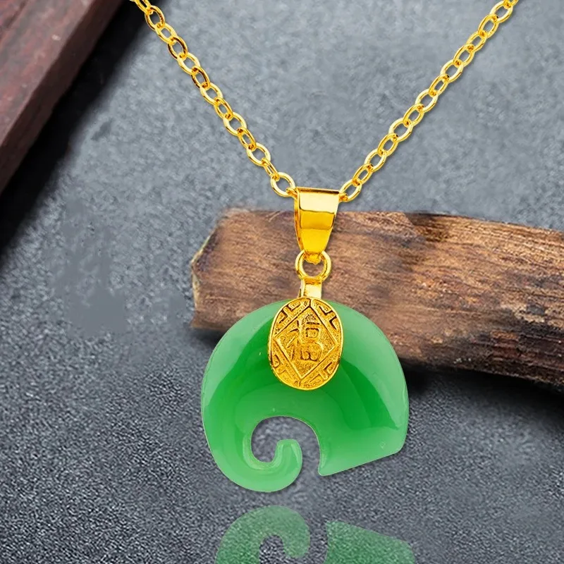 

Chinese Natural Jade Green Hand-carved Lucky Elephant Pendant Fashion Boutique Jewelry Agate Necklace Popular Gift